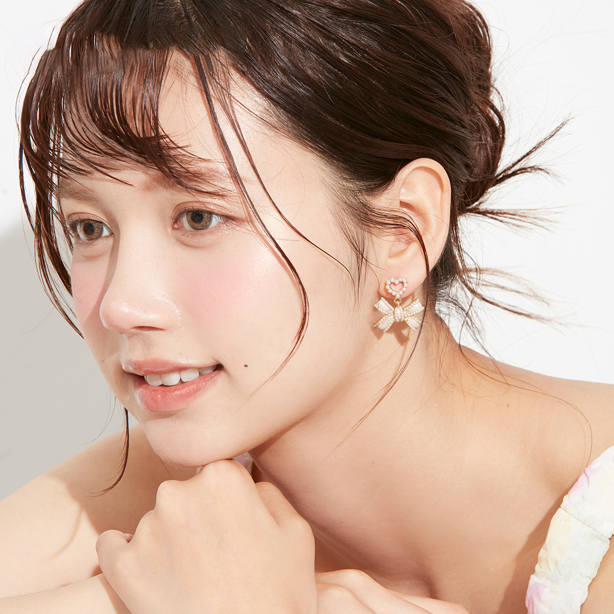 甜美小香風蝴蝶結珍珠耳環