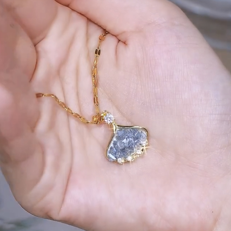 藍色水晶銀杏葉項錬