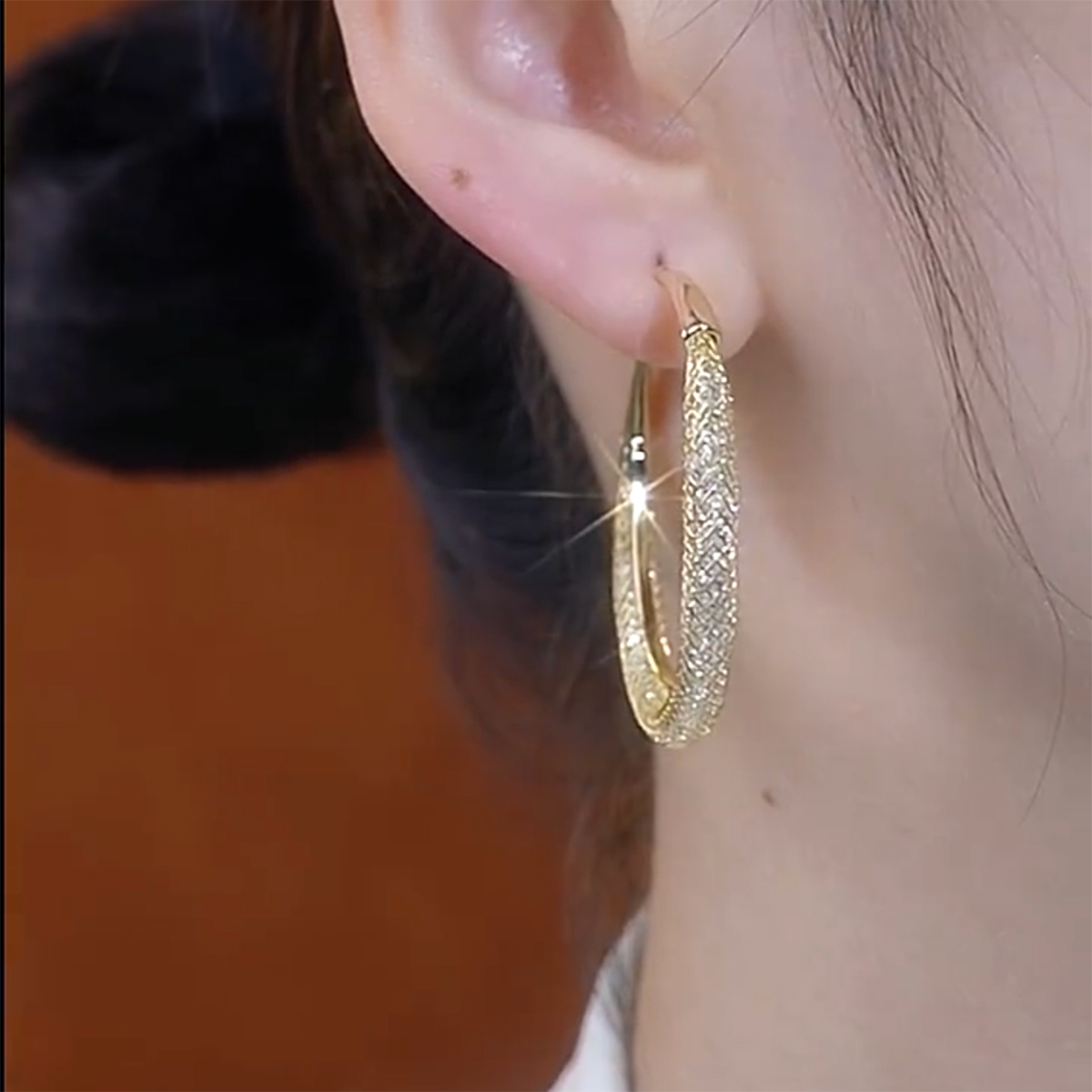 精致高級感大圈圈網狀水晶耳環