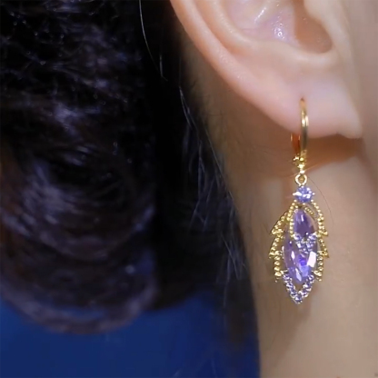 紫色雙層鋯石樹葉耳環