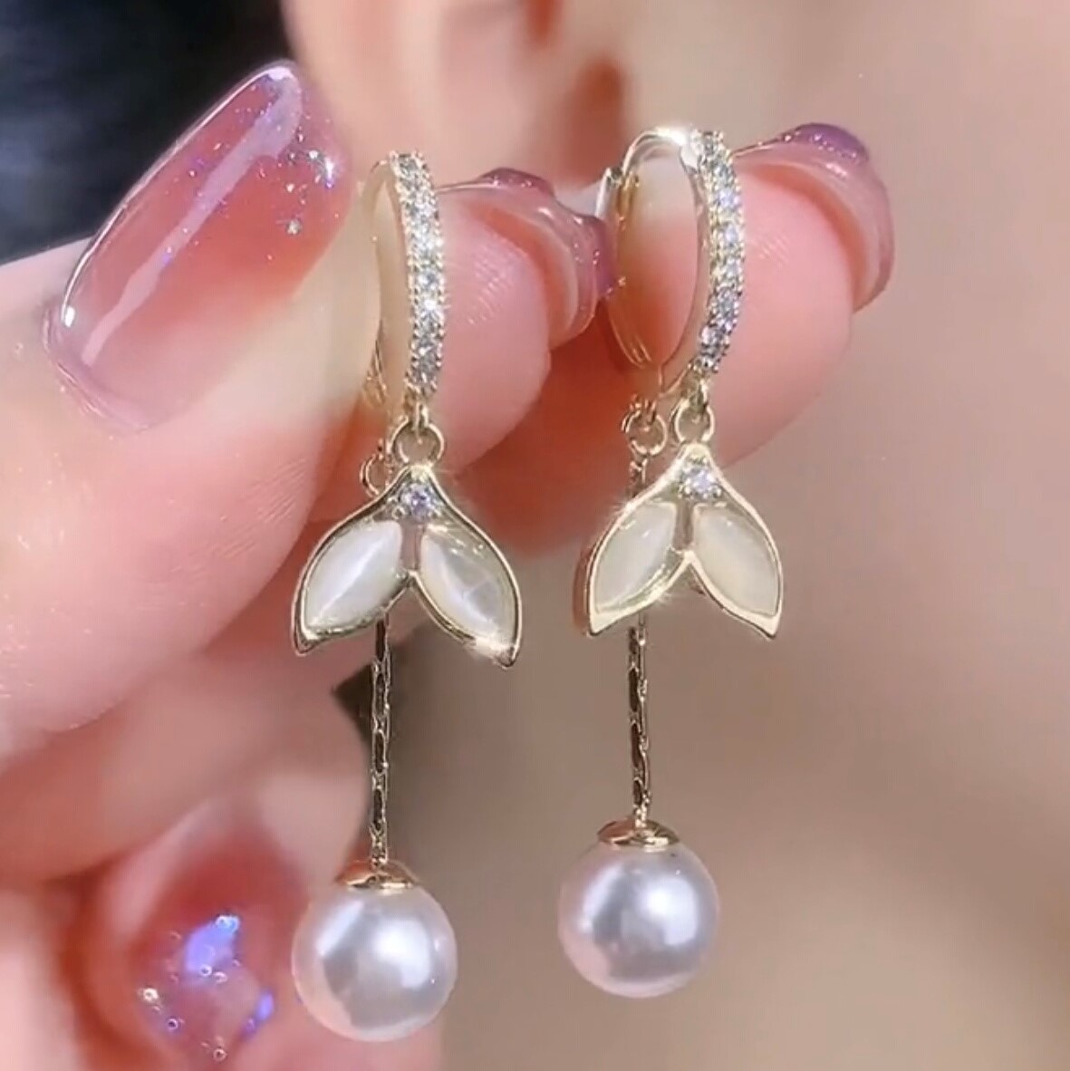 氣質魚尾珍珠流蘇耳環