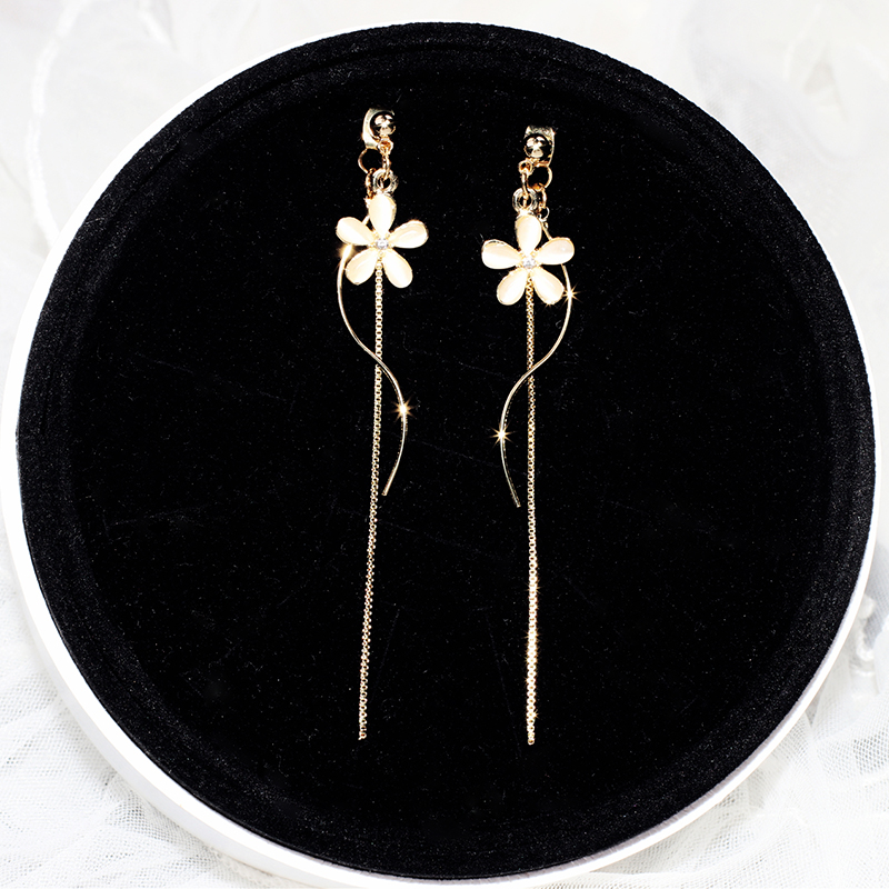 氣質貓眼石花朵流蘇耳環