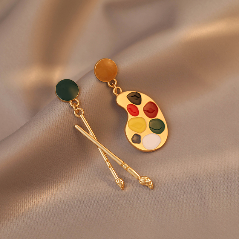復古撞色藝術家調色盤耳環