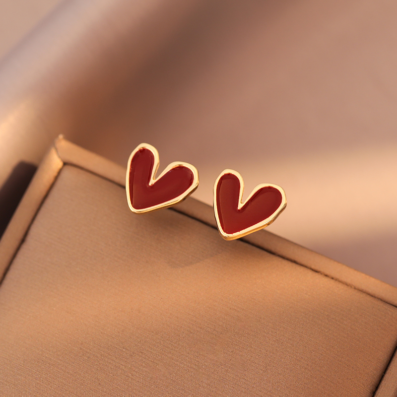 紅色愛心日常通勤耳環