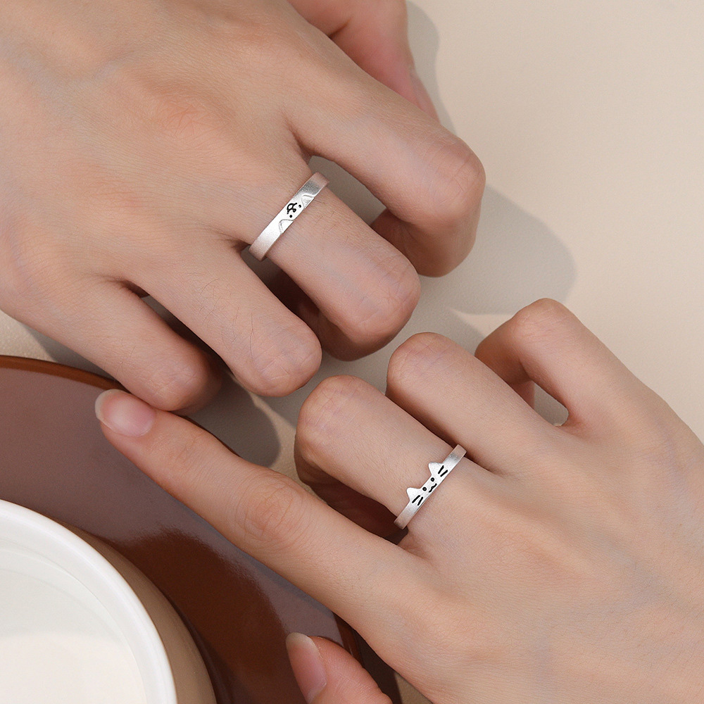 純銀貓咪小狗情侶戒指