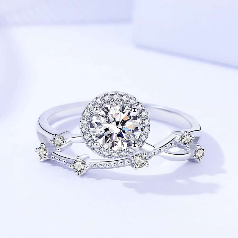 【沫緹甄選】925純銀莫桑鑽石戒指個性輕奢微鑲鋯石520情人節戒指