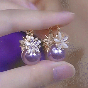 珍珠鋯石雙面花瓣耳環