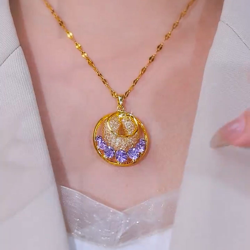 金絲網紫色水晶鋯石項錬