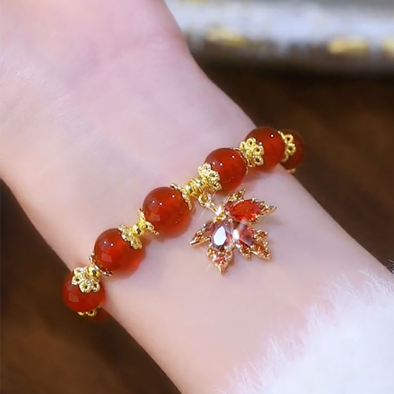 相思紅豆轉運珠楓葉氣質手錬