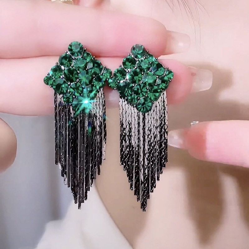 超閃美拉德幾何菱形耳環