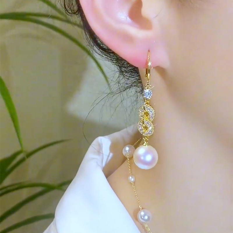 高級感滿鑽金幣珍珠耳環