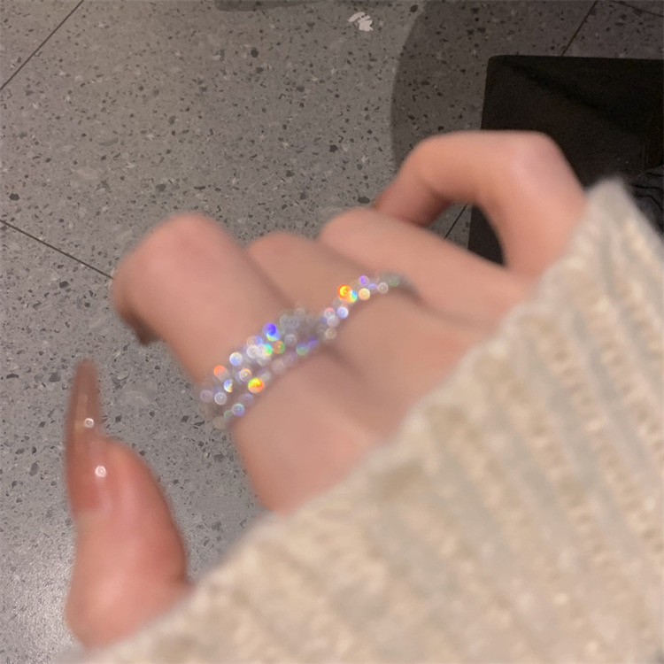 超閃青灰色滿鑽雙層疊戴戒指 精緻活圍戒