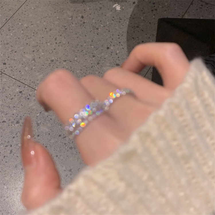 超閃青灰色滿鑽雙層疊戴戒指 精緻活圍戒