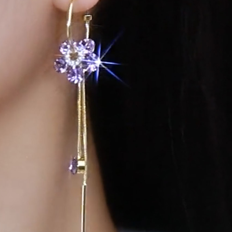 紫色花朵鋯石耳環