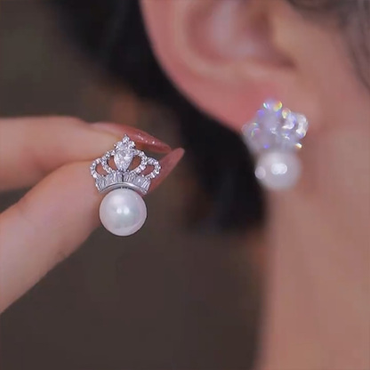 s925銀針皇冠珍珠耳釘