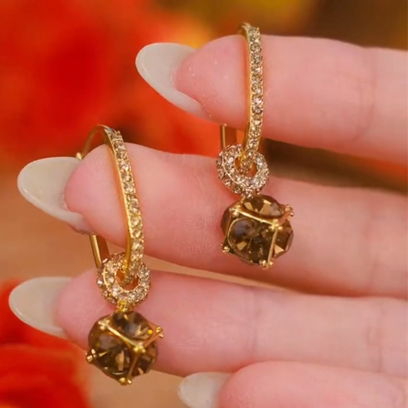 美拉德風鑽球鋯石耳環  