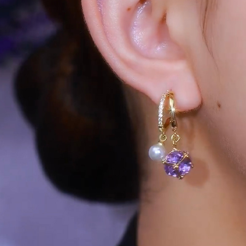 浪漫紫鋯石珍珠耳環