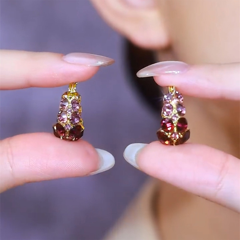 復古紫色鑲鑽C型耳環