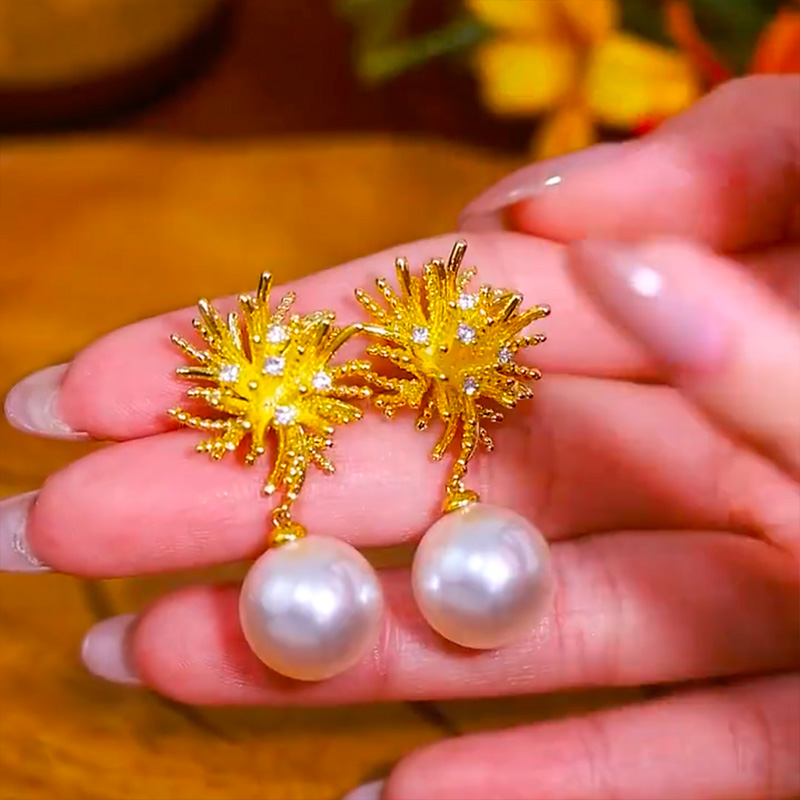 太陽花時尚珍珠耳環