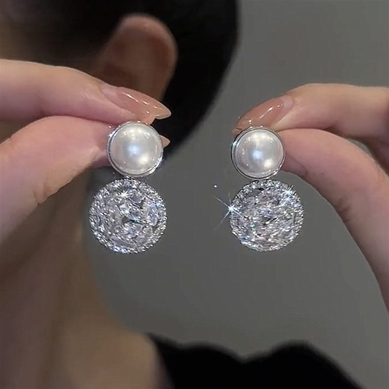 氣質珍珠鋯石銀針耳環