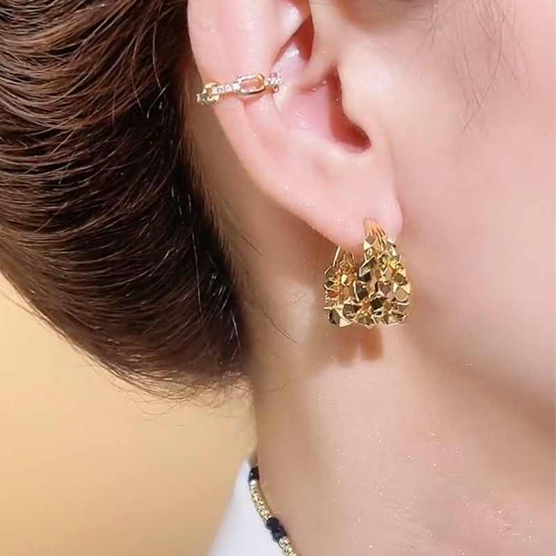 方塊碎銀多層C圈金耳環