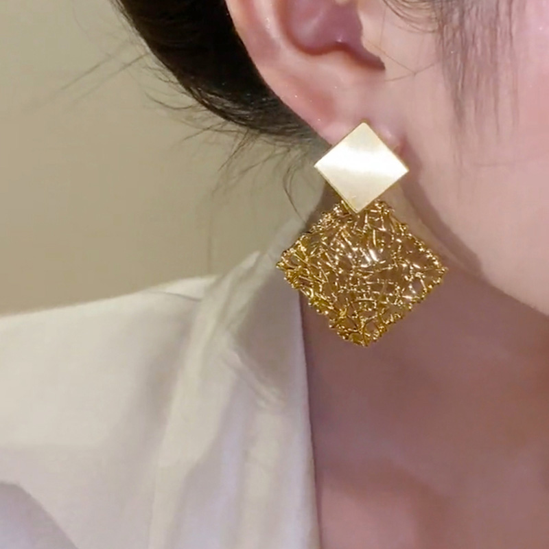 幾何方塊網狀流蘇耳環