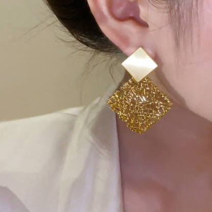 幾何方塊網狀流蘇耳環