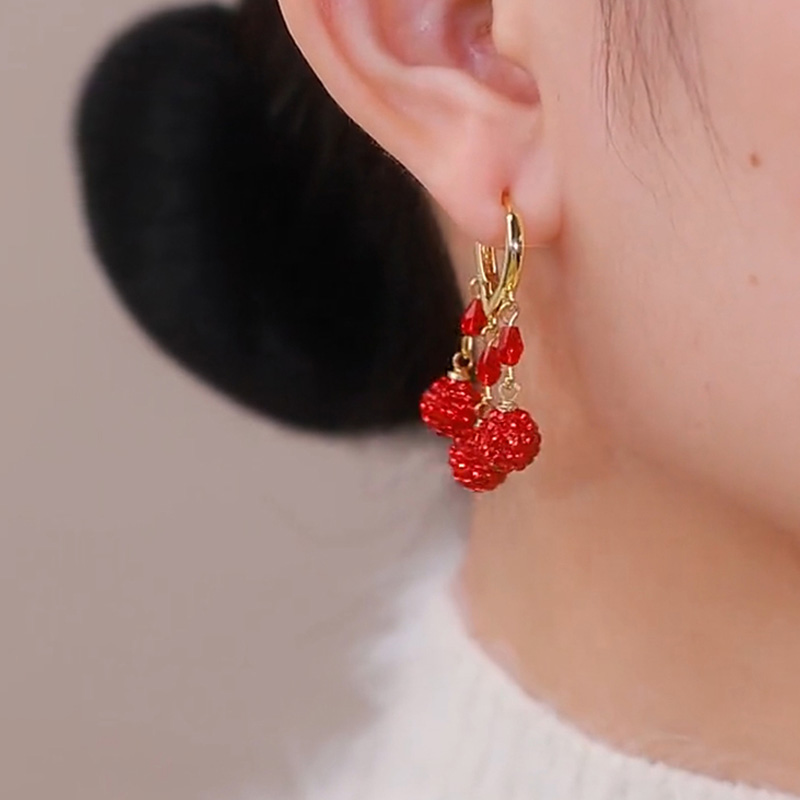 紅色水晶鑽球耳環