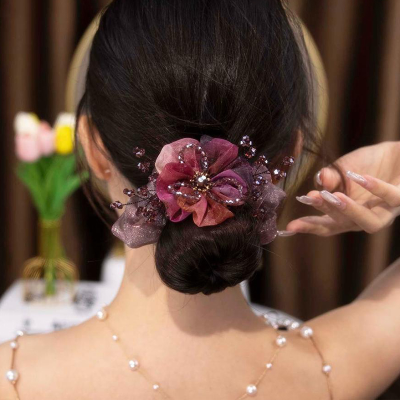 氣質紗頭水晶花朵髮繩