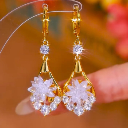 輕奢鑲鑽鋯石水晶耳環