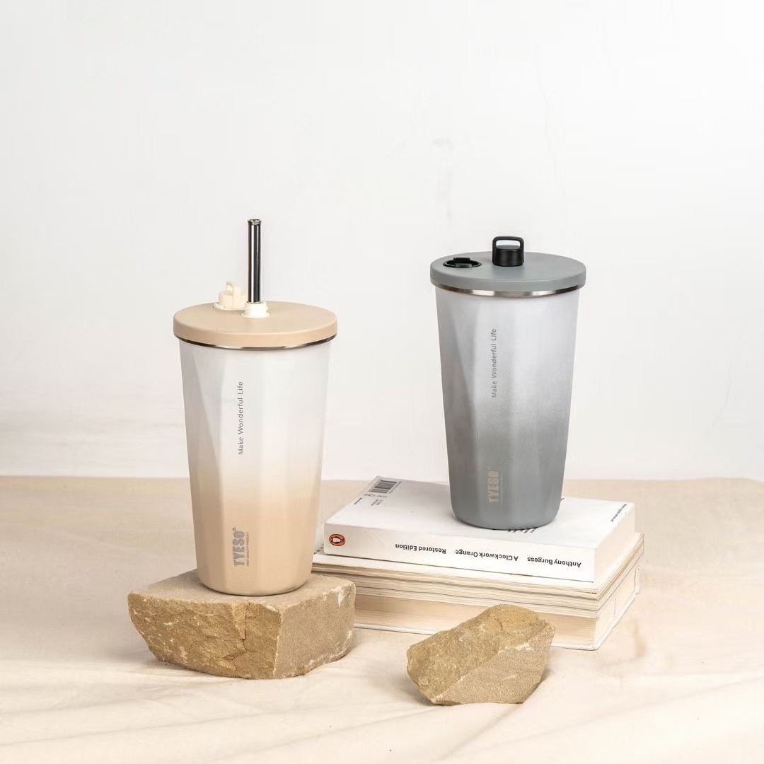 304食品級不鏽鋼咖啡杯 可伸縮吸管保溫杯