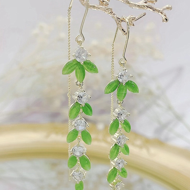 綠色樹葉流蘇耳環