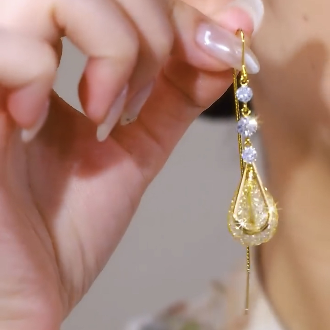 超閃鑽球水晶流蘇耳線