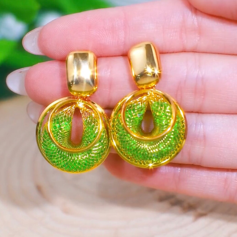 港風網狀綠水晶圈圈耳環