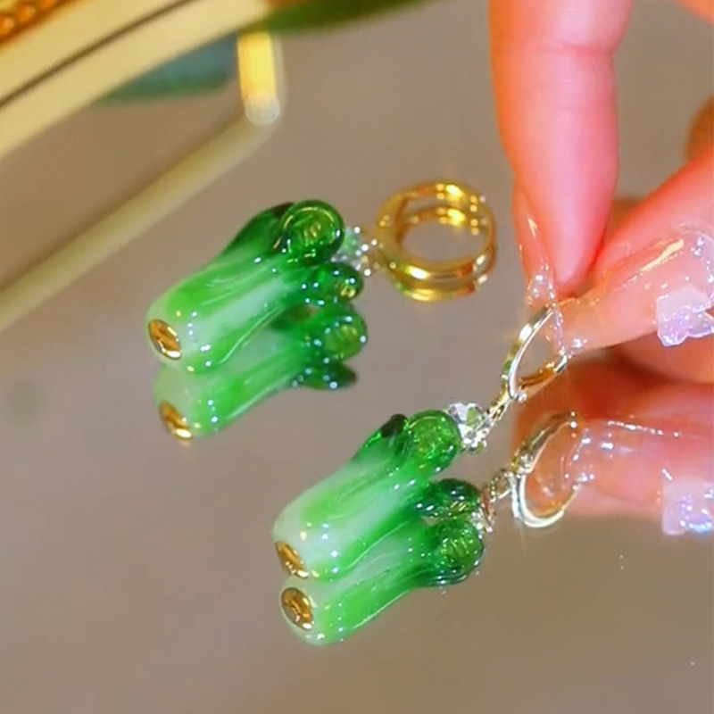 清新綠白菜時尚氣質耳環