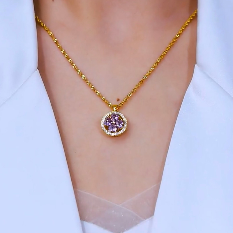 紫色水晶鋯石圈圈項錬