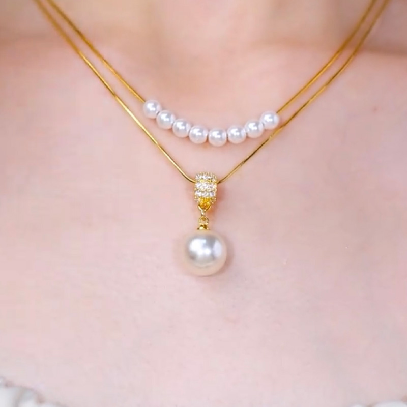 雙層疊戴珍珠項錬