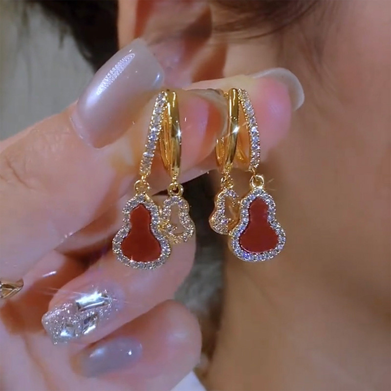 福祿雙全滿鑽雙葫蘆耳釘