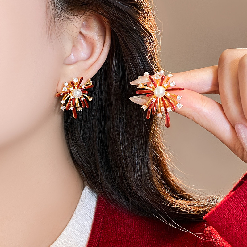 閃耀煙花紅色氣質耳環