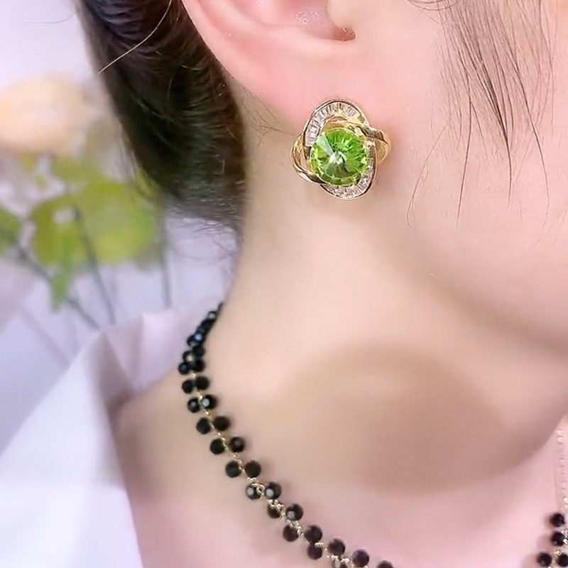 清新綠色四葉花耳環