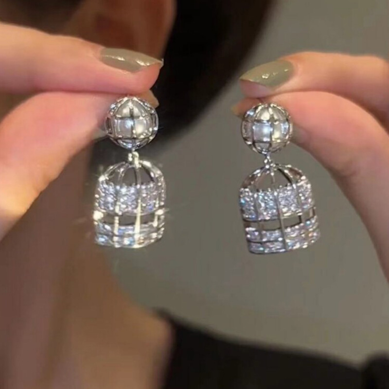 個性獨特鳥籠純銀耳環