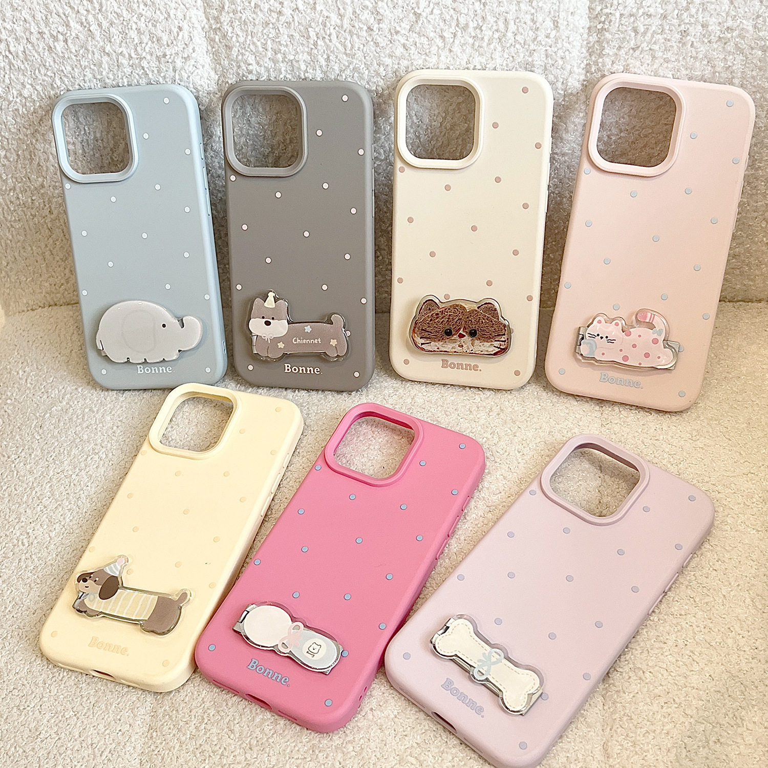 可愛卡通小貓小狗支架蘋果保護殼