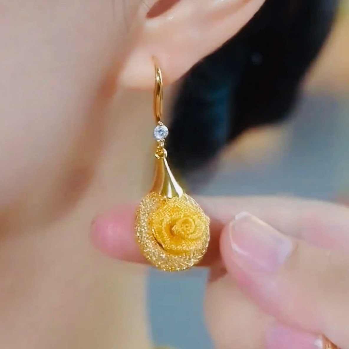 時尚百搭氣質玫瑰花耳環