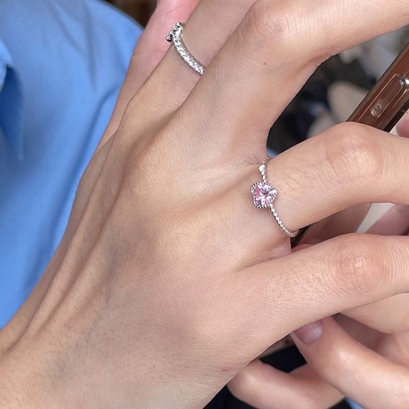 愛心粉色戒指心形鋯石戒指