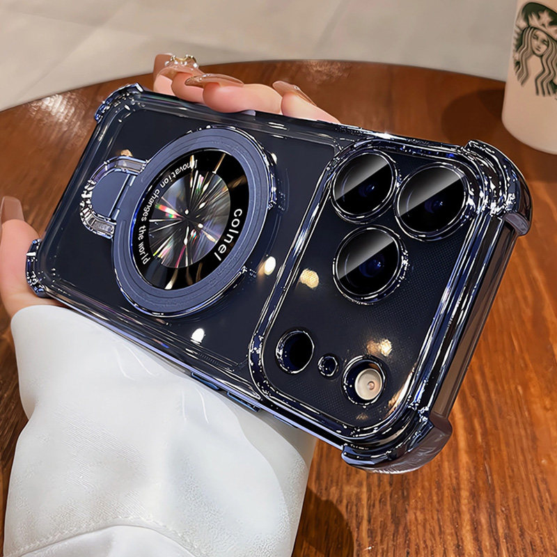 純色全包氣囊Magsafe帶支架Phone保護殼