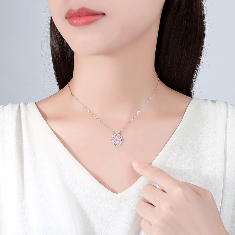 【520送禮】925純銀 幸運之心  愛心磁吸花瓣項鍊