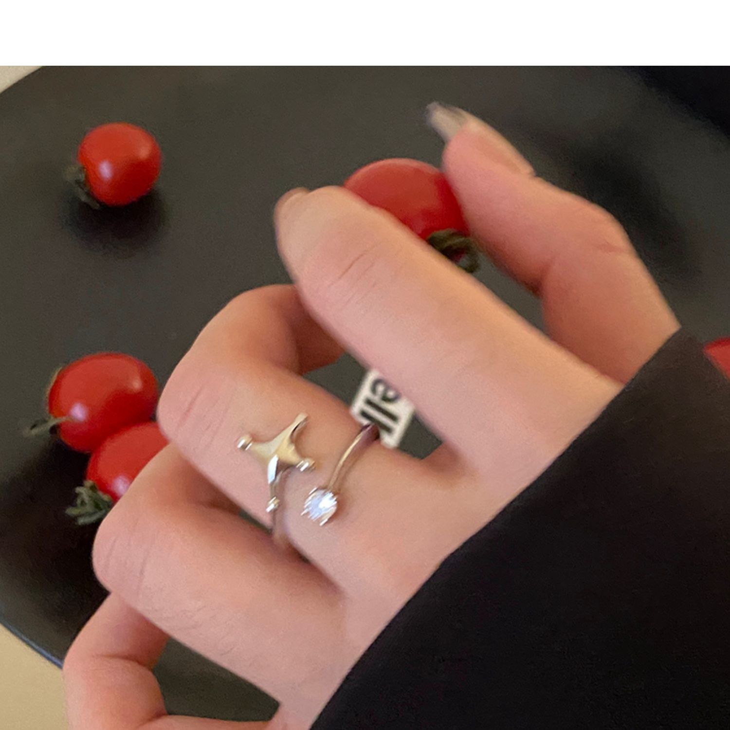 珍珠帶鑽流星戒指兩件套