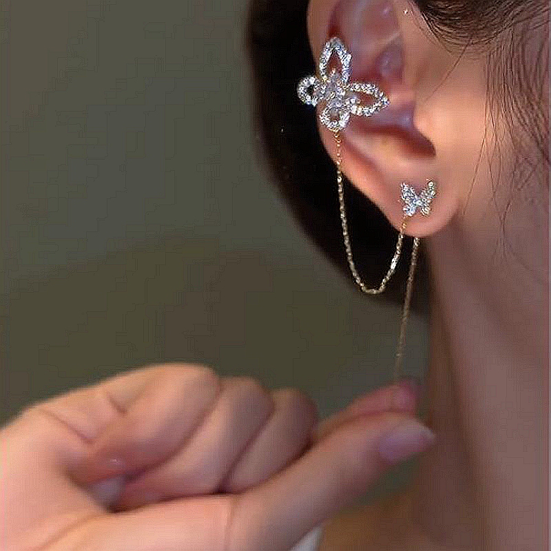 蝴蝶流蘇耳骨夾無耳洞耳線