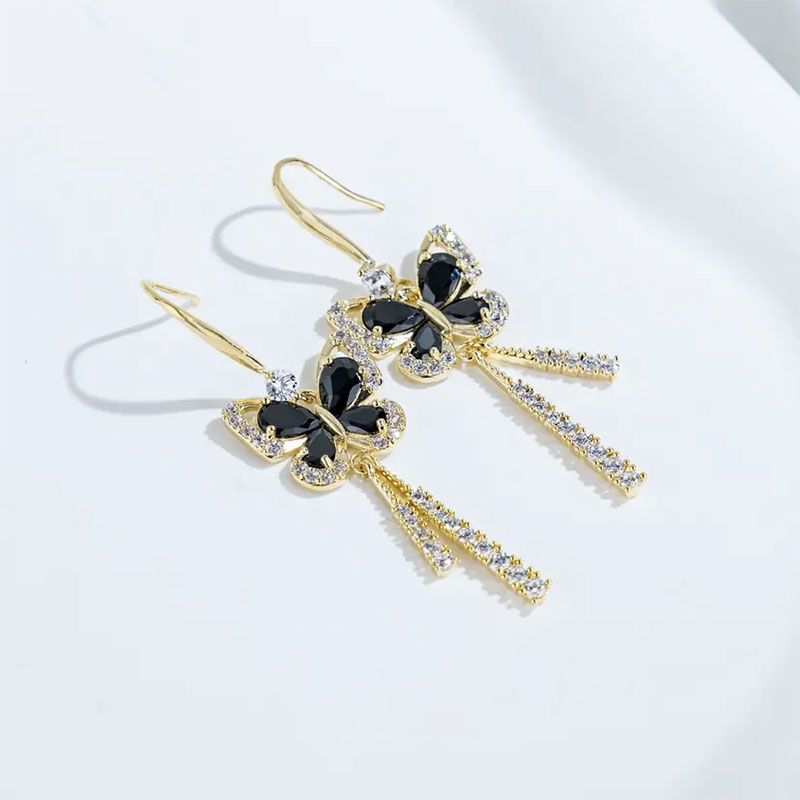 法式精緻蝴蝶鑲鑽水晶耳環