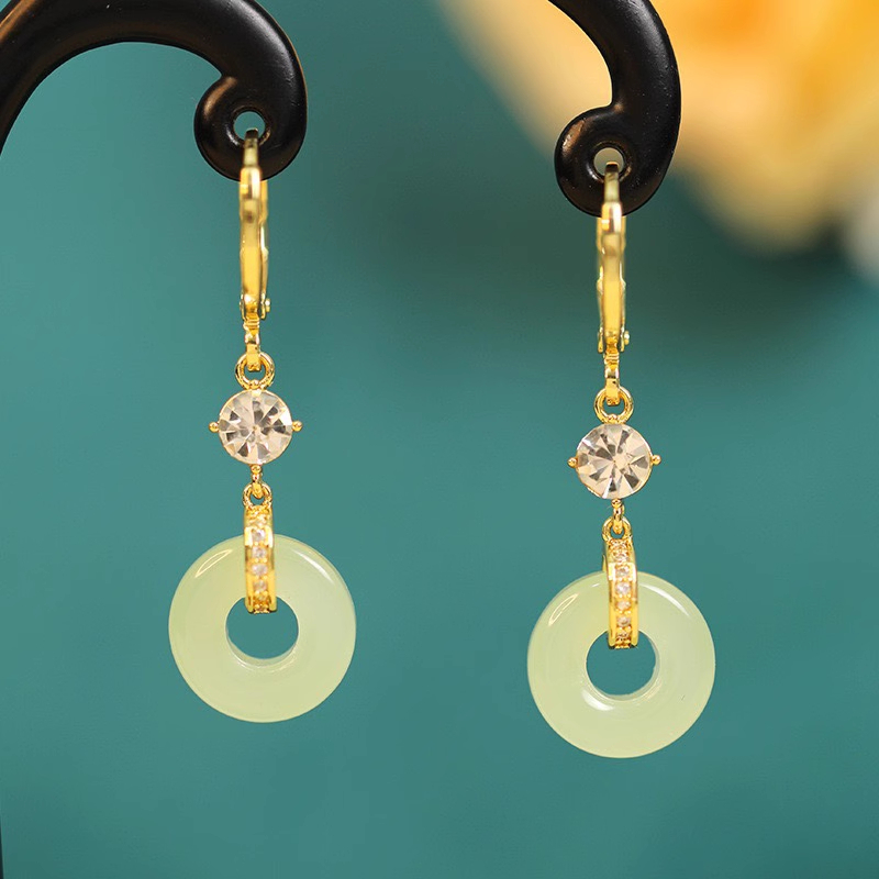 古風平安扣玉石耳環